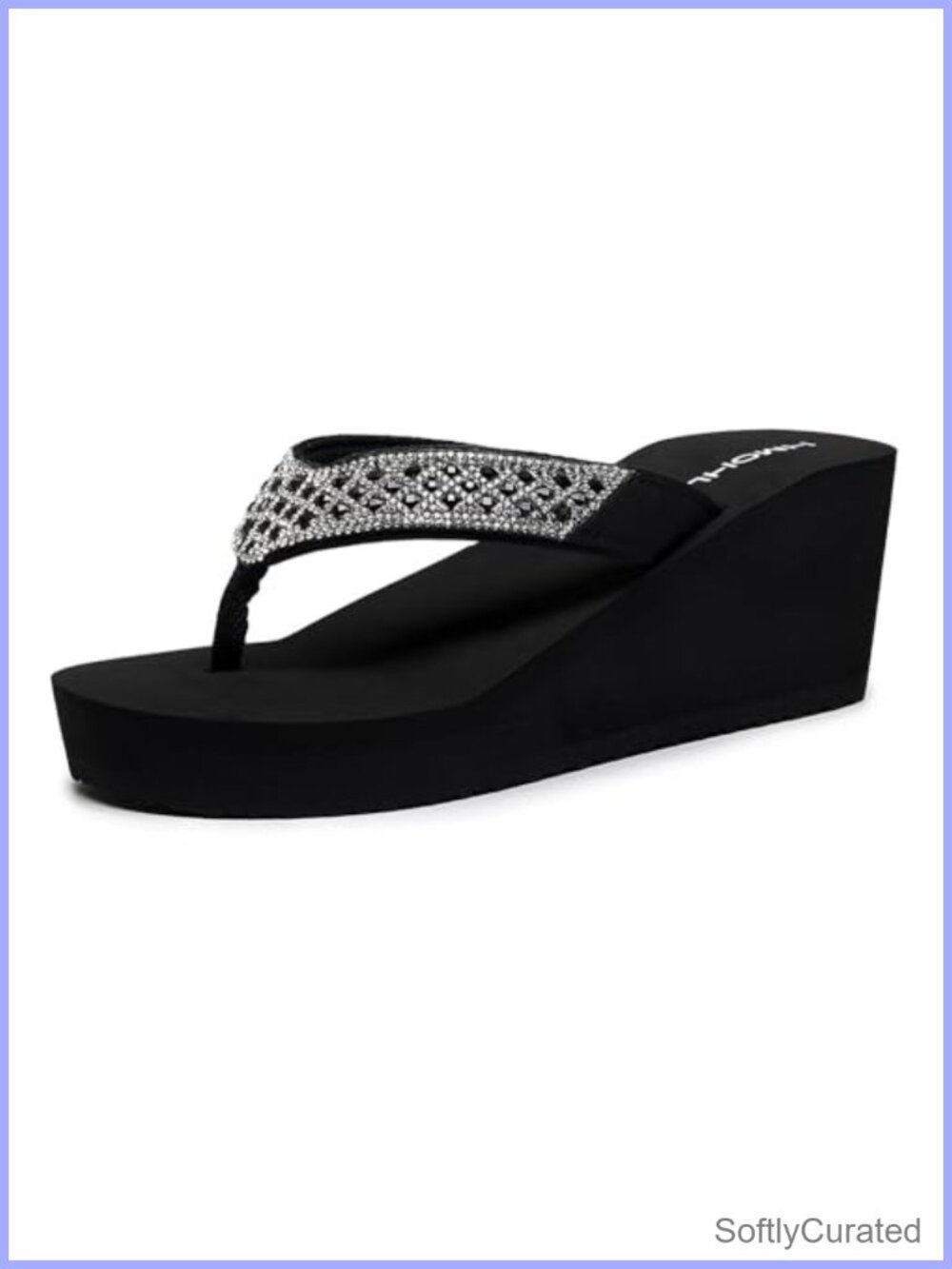 Womens Platform Flip Flops Rhinestone Wedge Thong Sandals Cushioned EVA Beach